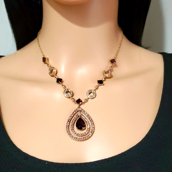 NVC Jewelry - NVC Purple Rhinestones on Gold Tone Necklace